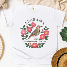 Load image into Gallery viewer, Alabama State Bird Flower Tee | Northern Flicker & Camellia