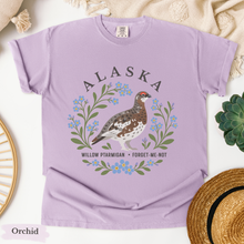 Load image into Gallery viewer, Alaska State Bird Flower Tee | Willow Ptarmigan and Forget-Me-Not T-Shirt