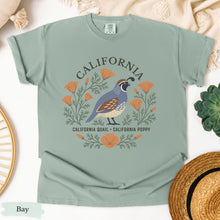 Load image into Gallery viewer, California State Bird and Flower Tee | California Quail & Poppy T-Shirt