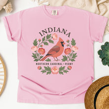 Load image into Gallery viewer, Indiana State Bird and Flower Tee | Northern Cardinal & Peony