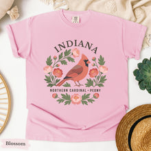 Load image into Gallery viewer, Indiana State Bird and Flower Tee | Northern Cardinal & Peony