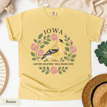 Load image into Gallery viewer, Iowa State Bird and Flower Tee | Eastern Goldfinch & Prairie Rose