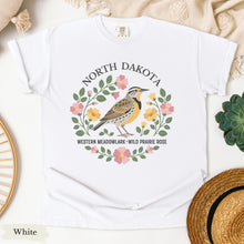 Load image into Gallery viewer, North Dakota State Bird and Flower Tee | Western Meadowlark & Prairie Rose