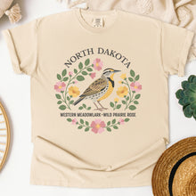 Load image into Gallery viewer, North Dakota State Bird and Flower Tee | Western Meadowlark & Prairie Rose
