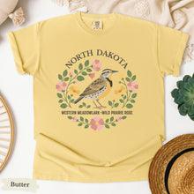 Load image into Gallery viewer, North Dakota State Bird and Flower Tee | Western Meadowlark & Prairie Rose