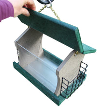 Load image into Gallery viewer, Large Hopper Style Bird Feeder with Two Suet Cages