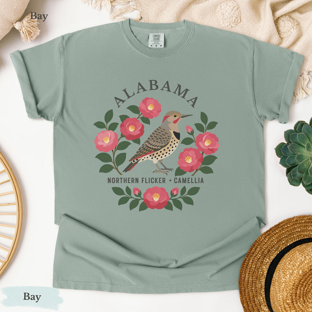 Alabama State Bird Flower Tee | Northern Flicker & Camellia