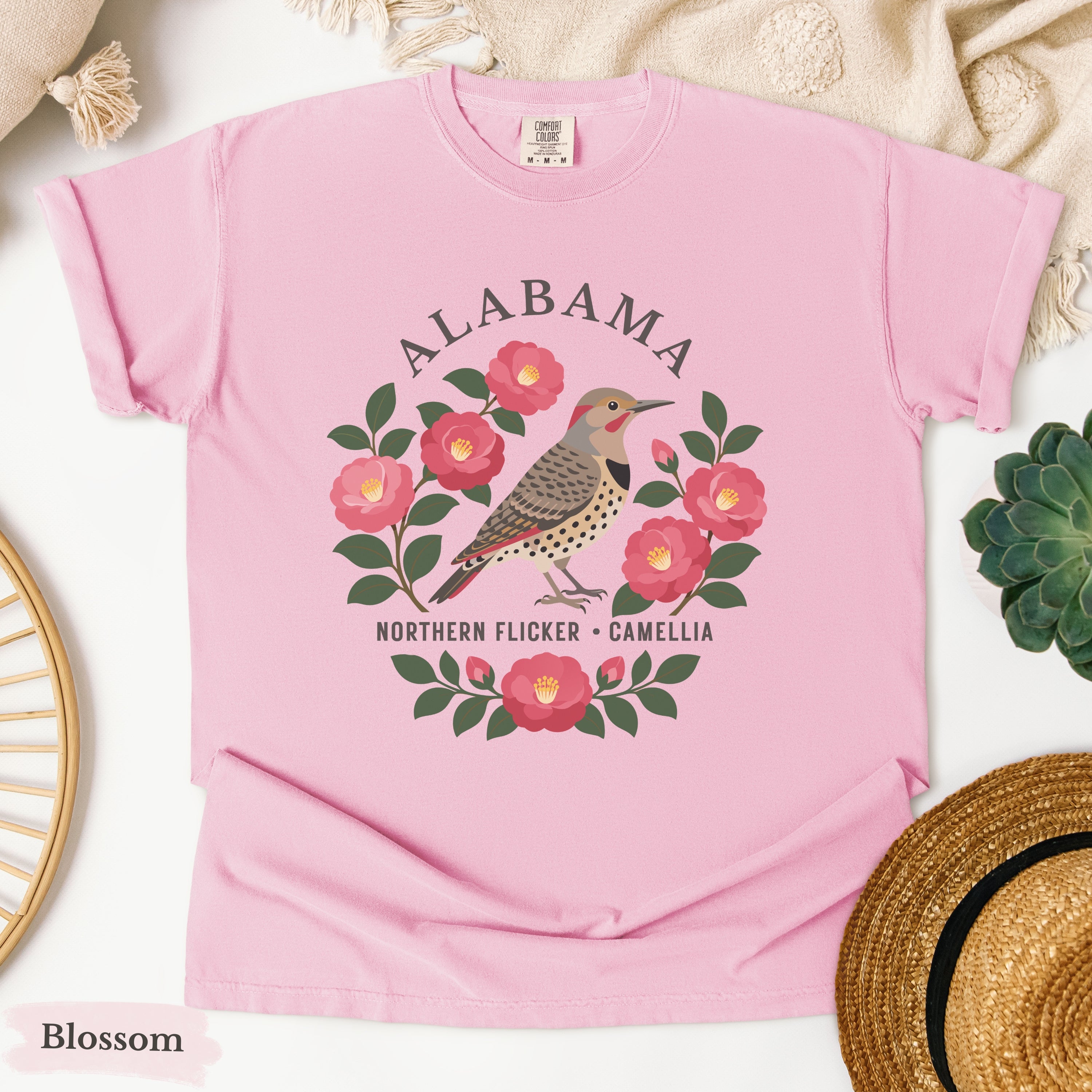 Alabama State Bird Flower Tee | Northern Flicker & Camellia