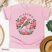 Load image into Gallery viewer, Alabama State Bird Flower Tee | Northern Flicker &amp; Camellia
