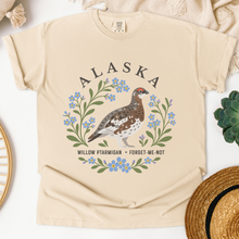 Load image into Gallery viewer, Alaska State Bird Flower Tee | Willow Ptarmigan and Forget-Me-Not T-Shirt
