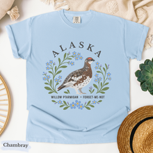 Load image into Gallery viewer, Alaska State Bird Flower Tee | Willow Ptarmigan and Forget-Me-Not T-Shirt
