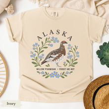 Load image into Gallery viewer, Alaska State Bird Flower Tee | Willow Ptarmigan and Forget-Me-Not T-Shirt
