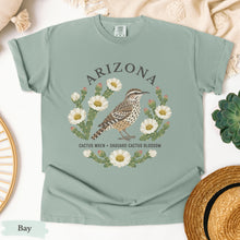 Load image into Gallery viewer, Arizona  State Bird Flower Tee | Cactus Wren &amp; Saguaro Blossom T-Shirt
