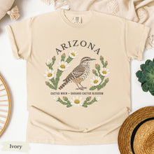Load image into Gallery viewer, Arizona  State Bird Flower Tee | Cactus Wren &amp; Saguaro Blossom T-Shirt
