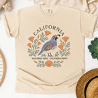 California State Bird and Flower Tee | California Quail & Poppy