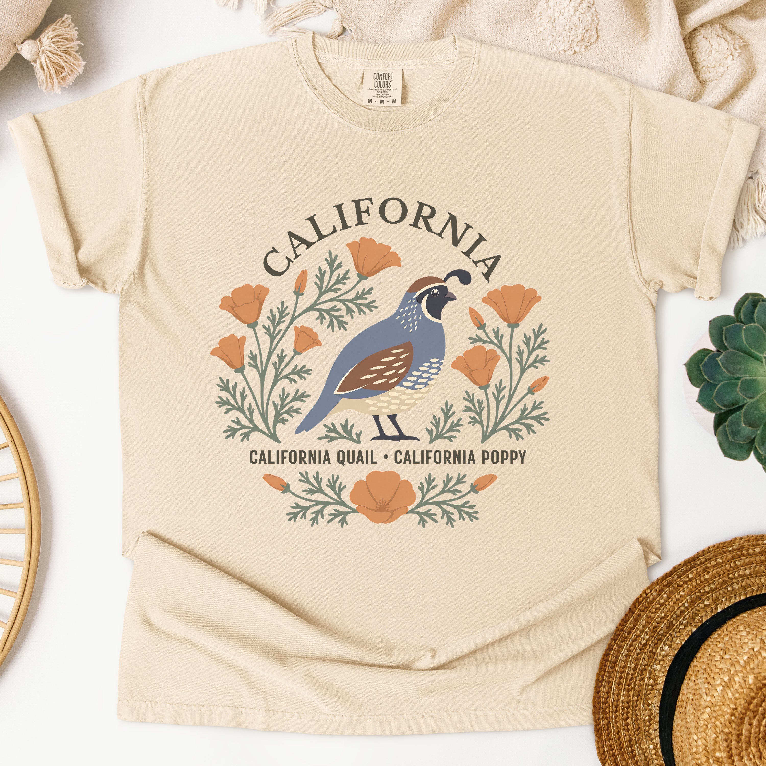 California State Bird and Flower Tee | California Quail & Poppy