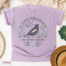 Load image into Gallery viewer, Colorado  State Bird Flower Tee | Lark Bunting &amp; Columbine T-Shirt
