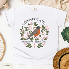 Load image into Gallery viewer, Connecticut State Bird Flower Tee | American Robin &amp; Mountain Laurel T-Shirt

