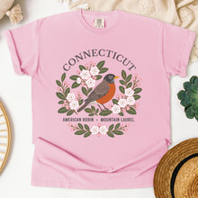 Load image into Gallery viewer, Connecticut State Bird Flower Tee | American Robin &amp; Mountain Laurel T-Shirt
