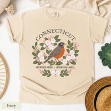 Load image into Gallery viewer, Connecticut State Bird Flower Tee | American Robin &amp; Mountain Laurel T-Shirt
