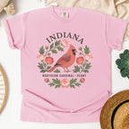 Indiana State Bird and Flower Tee | Northern Cardinal & Peony