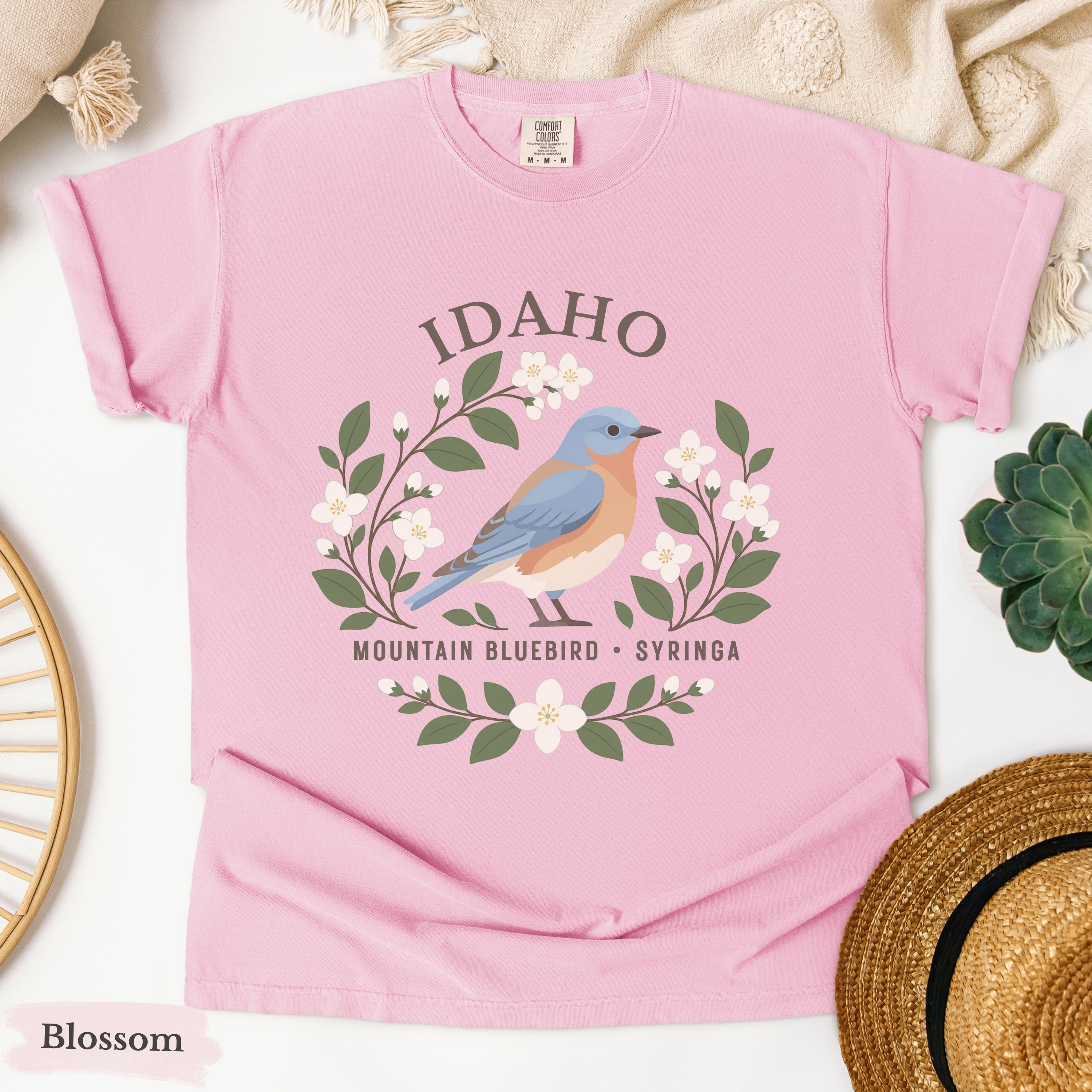 Idaho State Bird and Flower Tee | Mountain Bluebird & Syringa