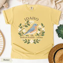 Load image into Gallery viewer, Idaho State Bird and Flower Tee | Mountain Bluebird &amp; Syringa
