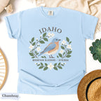 Idaho State Bird and Flower Tee | Mountain Bluebird & Syringa