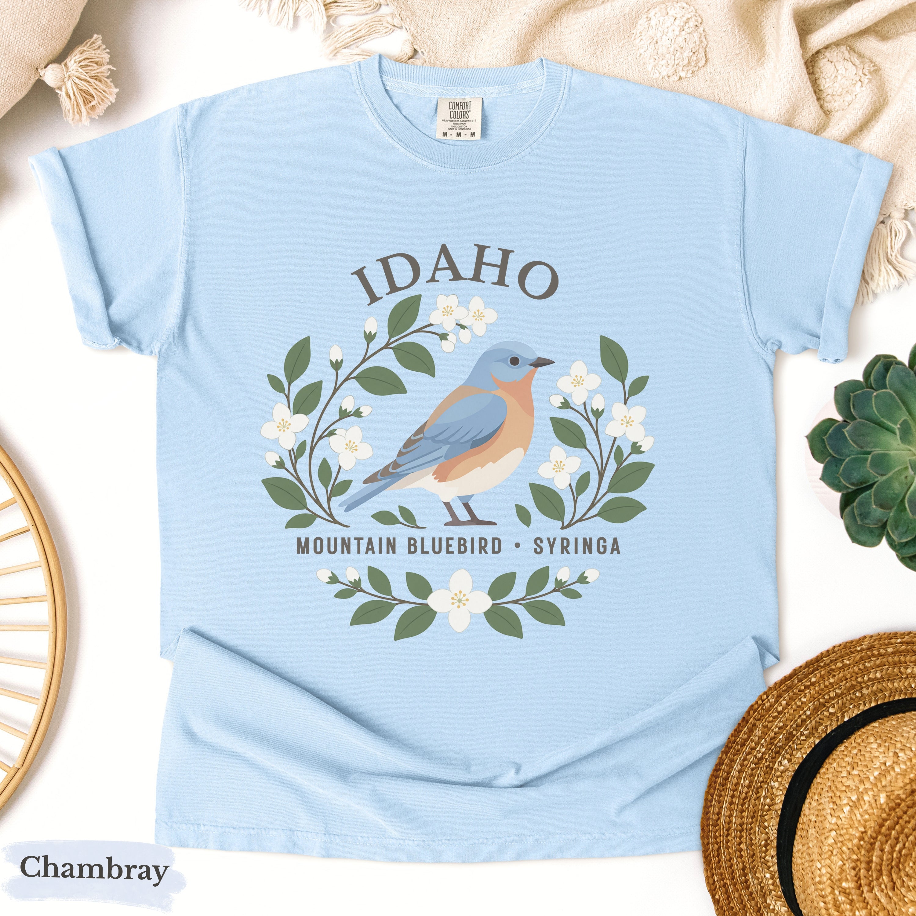 Idaho State Bird and Flower Tee | Mountain Bluebird & Syringa