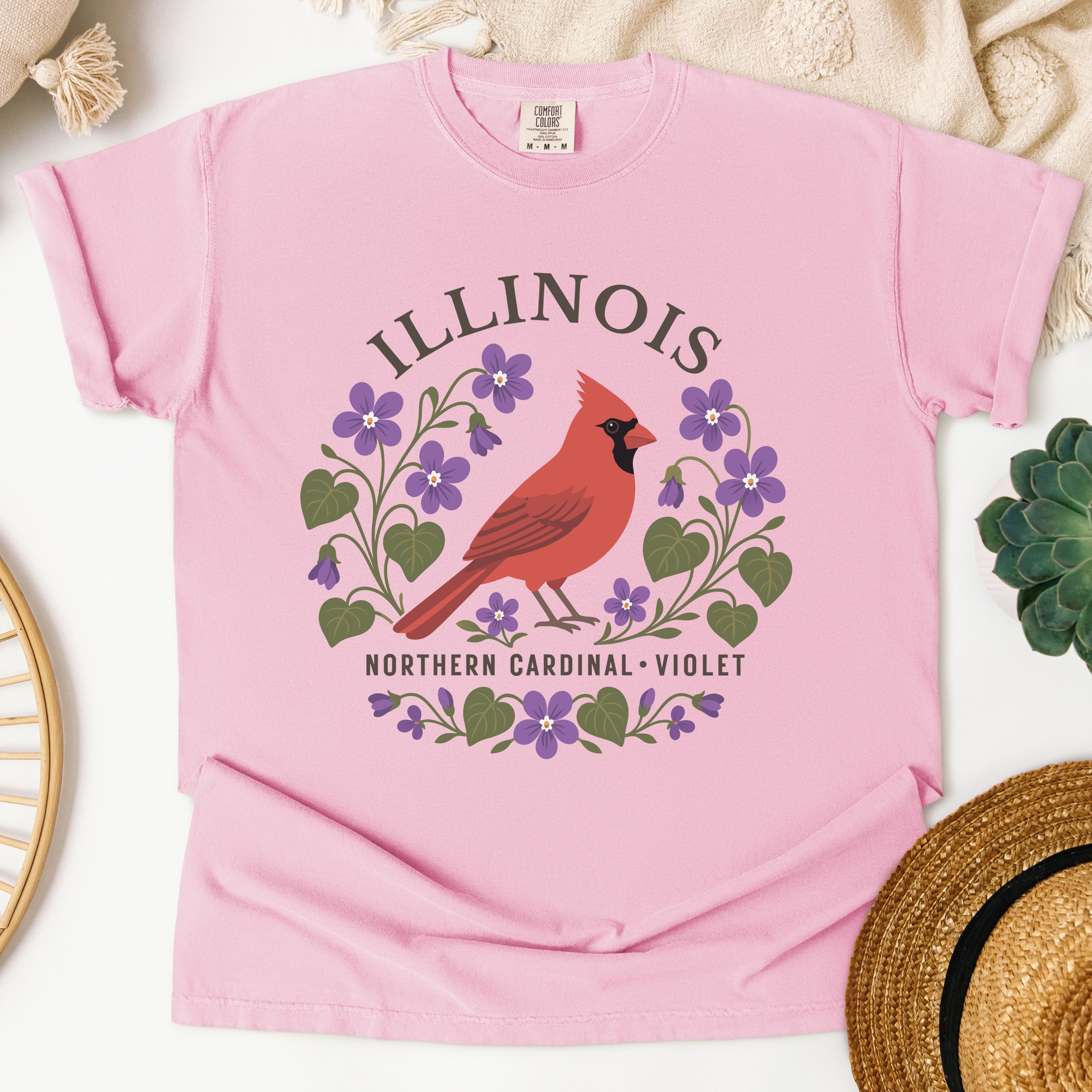 Illinois State Bird and Flower Tee | Northern Cardinal & Violet
