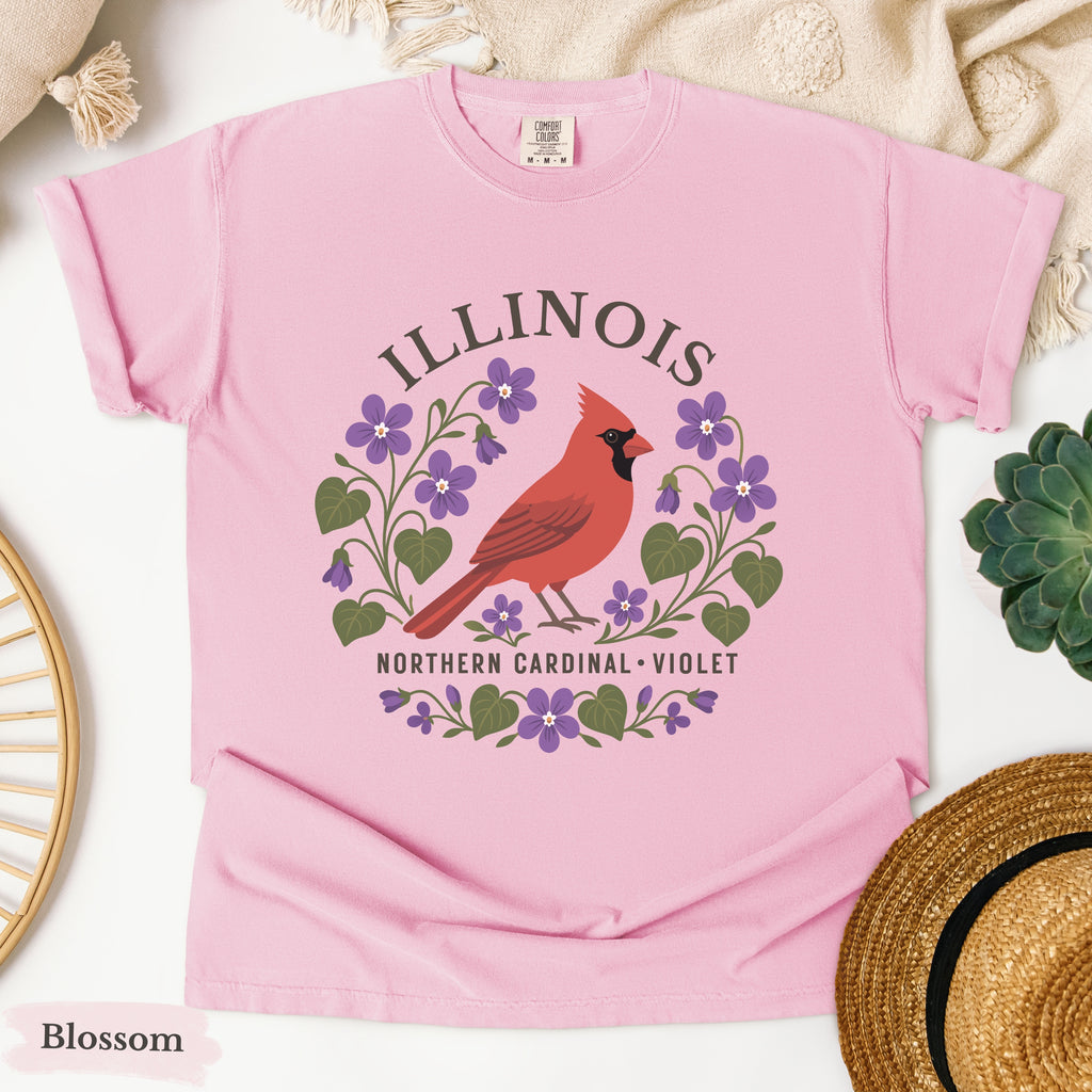 Illinois State Bird and Flower Tee | Northern Cardinal & Violet