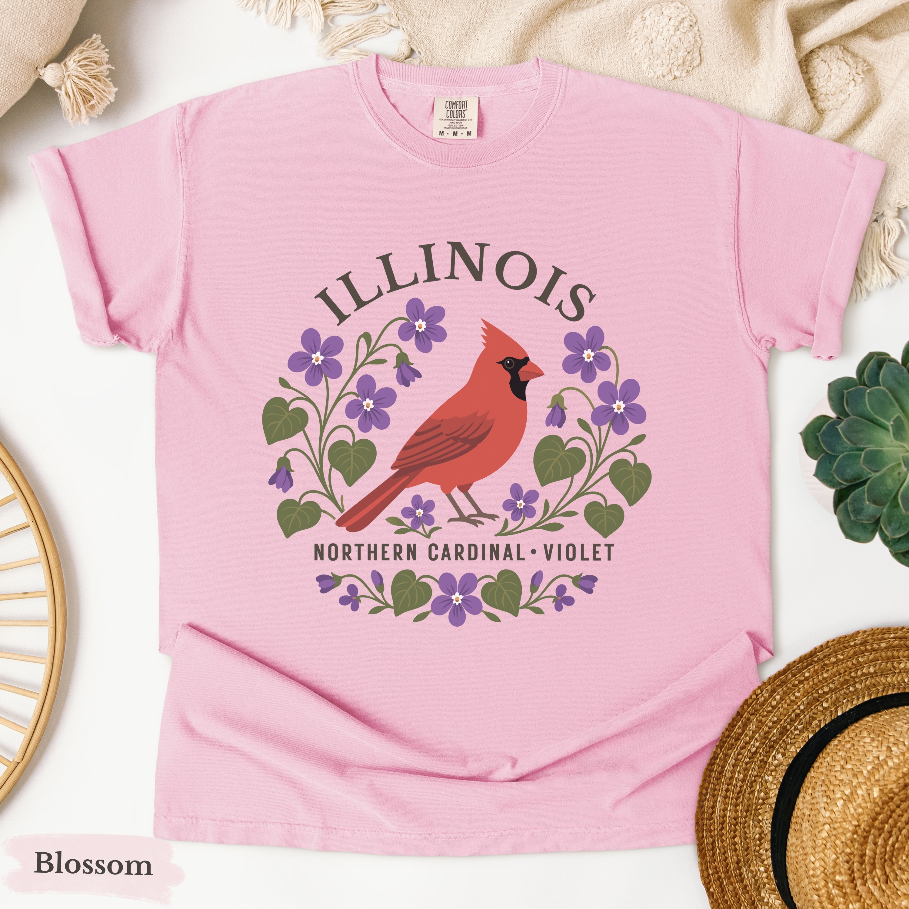 Illinois State Bird and Flower Tee | Northern Cardinal & Violet