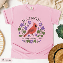 Load image into Gallery viewer, Illinois State Bird and Flower Tee | Northern Cardinal &amp; Violet
