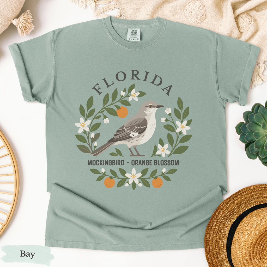 Florida State Bird Flower Tee | Mockingbird & Orange Blossom
