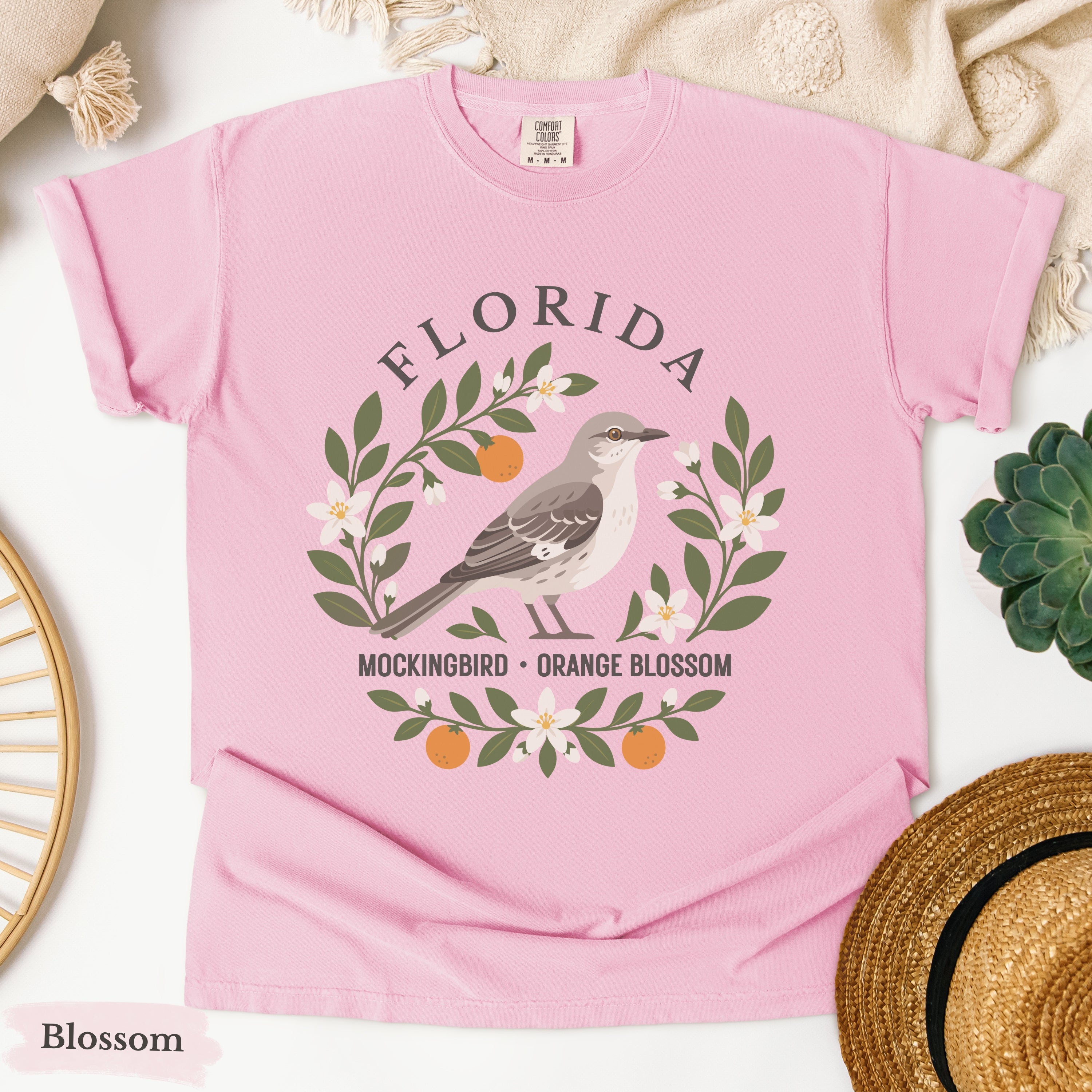 Florida State Bird Flower Tee | Mockingbird & Orange Blossom