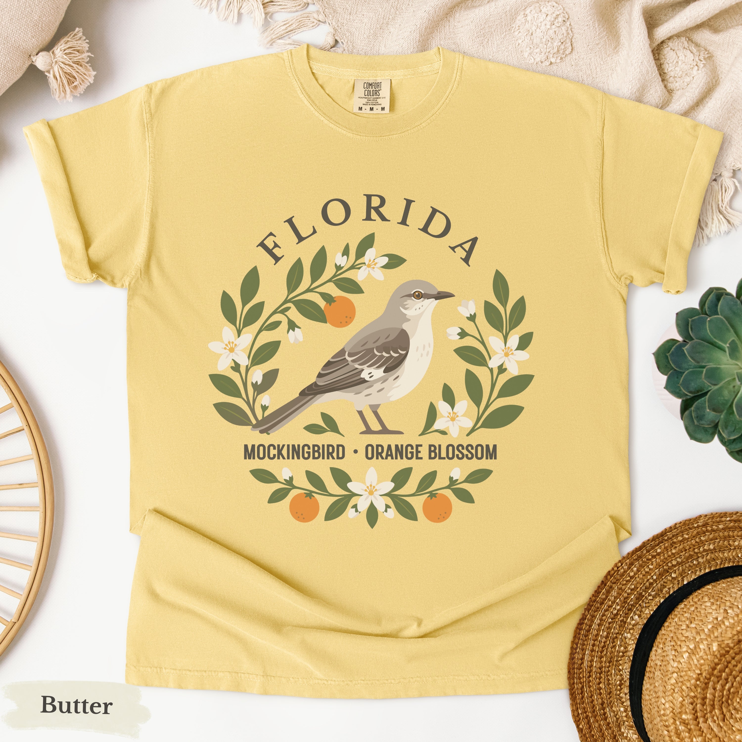 Florida State Bird Flower Tee | Mockingbird & Orange Blossom