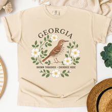 Load image into Gallery viewer, Georgia State Bird and Flower Tee | Brown Thrasher &amp; Cherokee Rose
