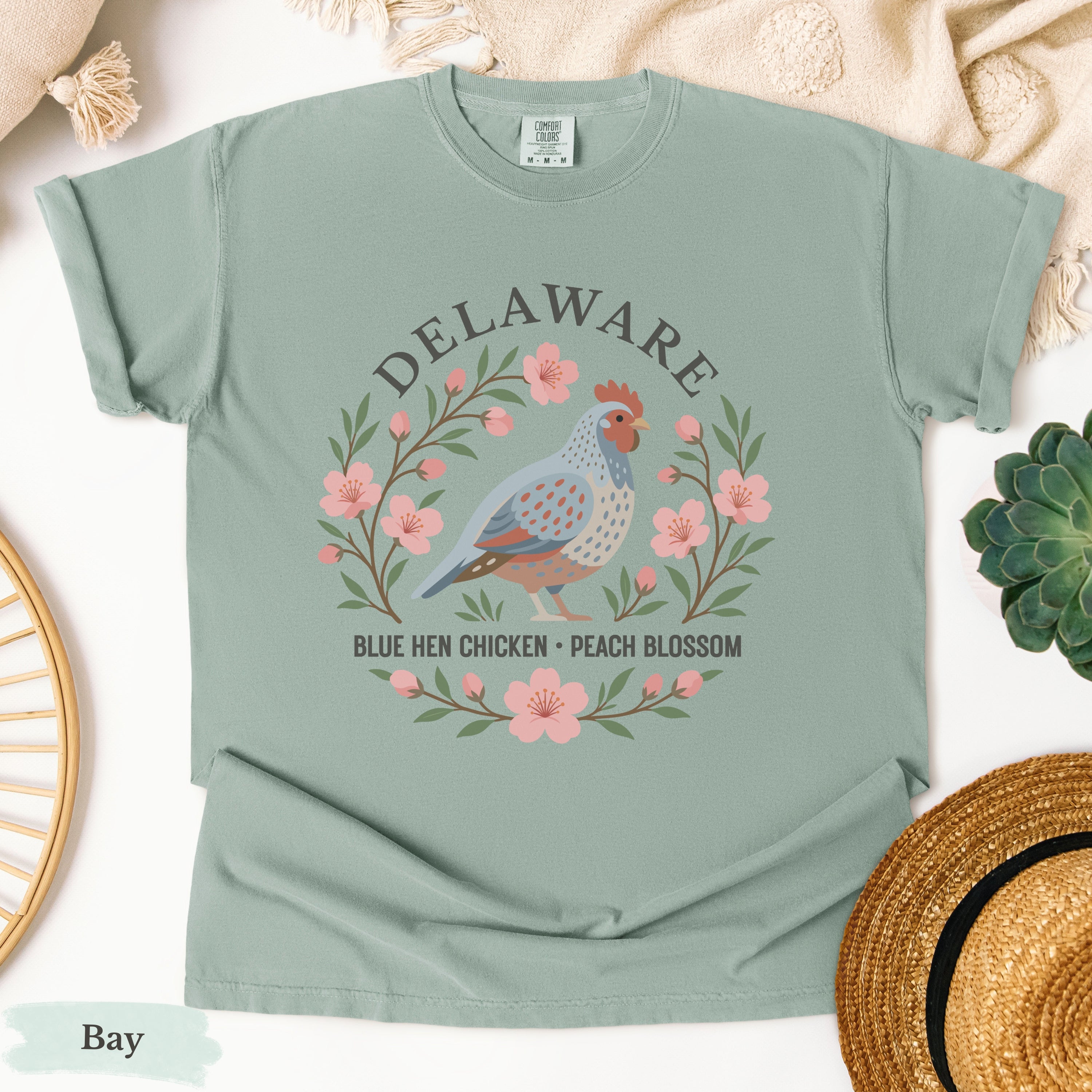 Delaware State Bird Flower Tee | Blue Hen & Peach Blossom T-Shirt
