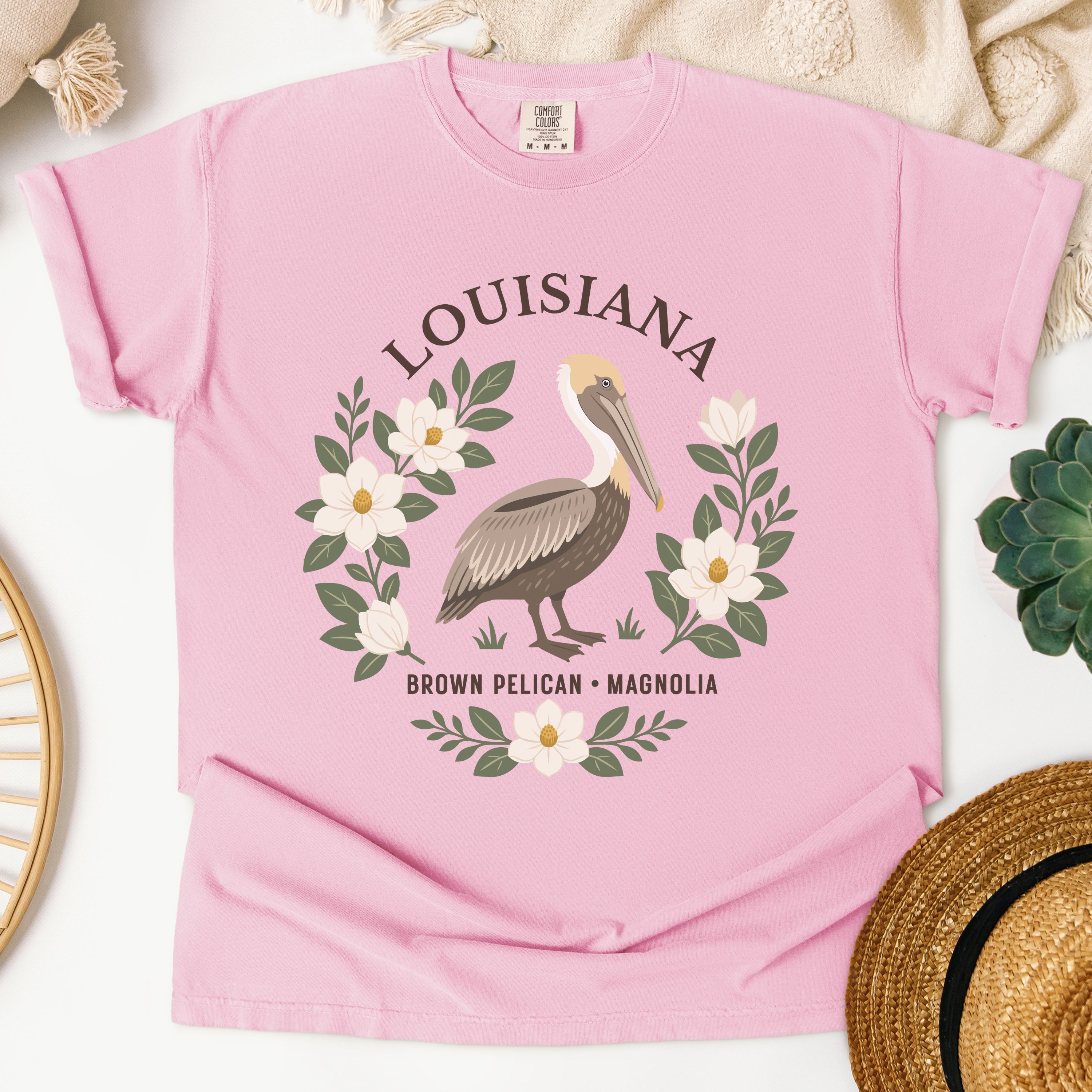 Louisiana State Bird and Flower Tee | Brown Pelican & Magnolia