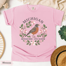 Load image into Gallery viewer, Michigan State Bird and Flower Tee | American Robin &amp; Apple Blossom
