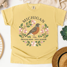 Load image into Gallery viewer, Michigan State Bird and Flower Tee | American Robin &amp; Apple Blossom
