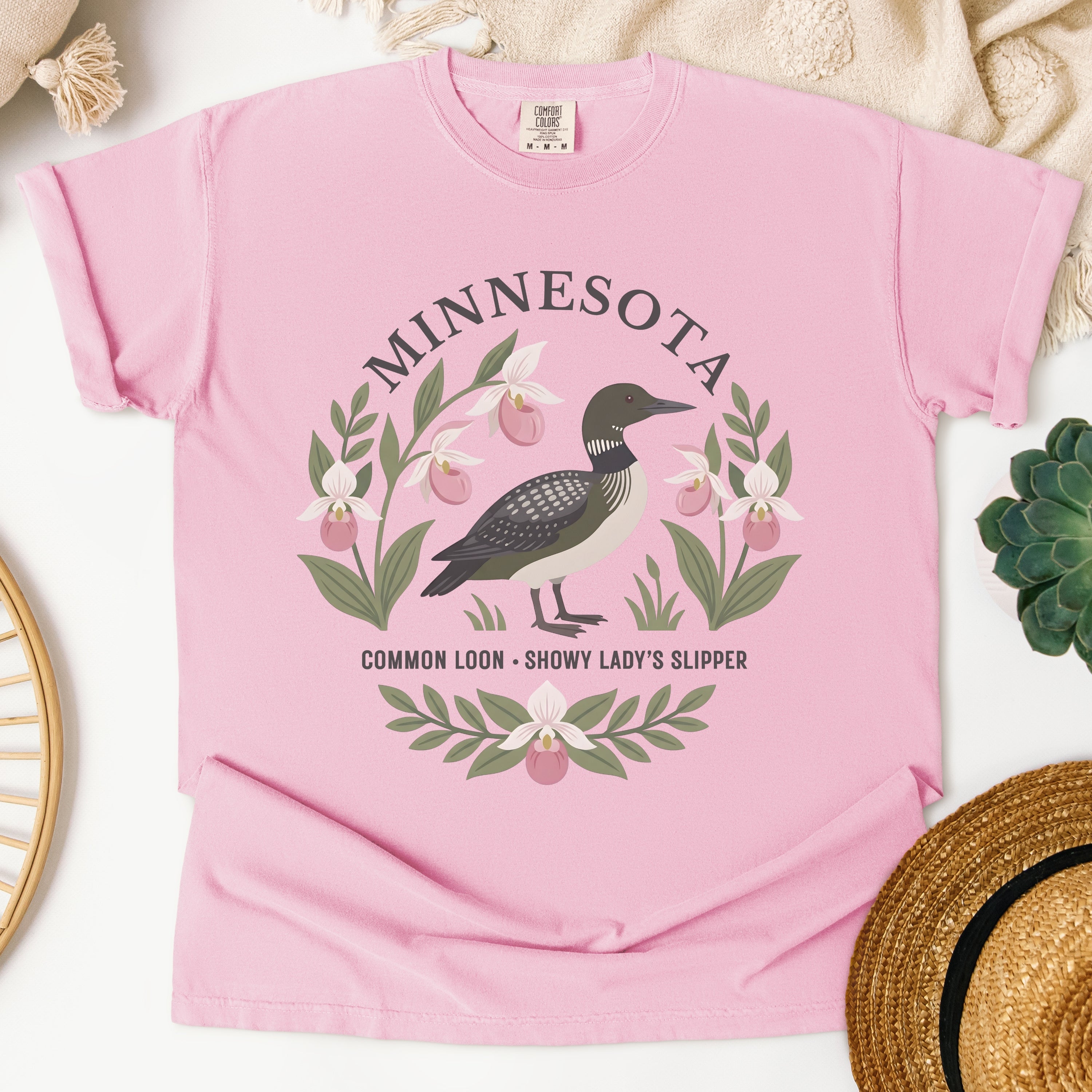 Minnesota State Bird and Flower Tee | Common Loon & Lady's Slipper