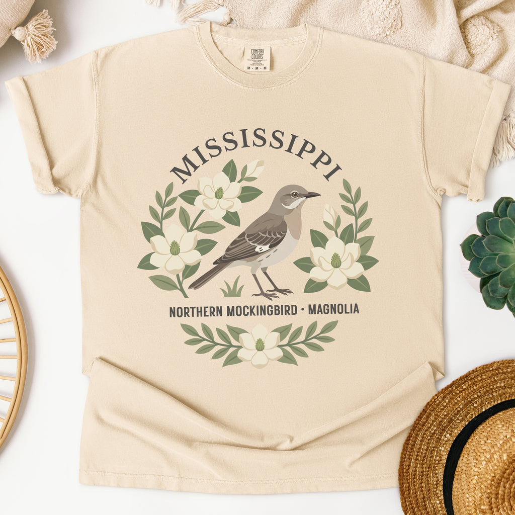 Mississippi State Bird and Flower Tee | Northern Mockingbird & Magnolia