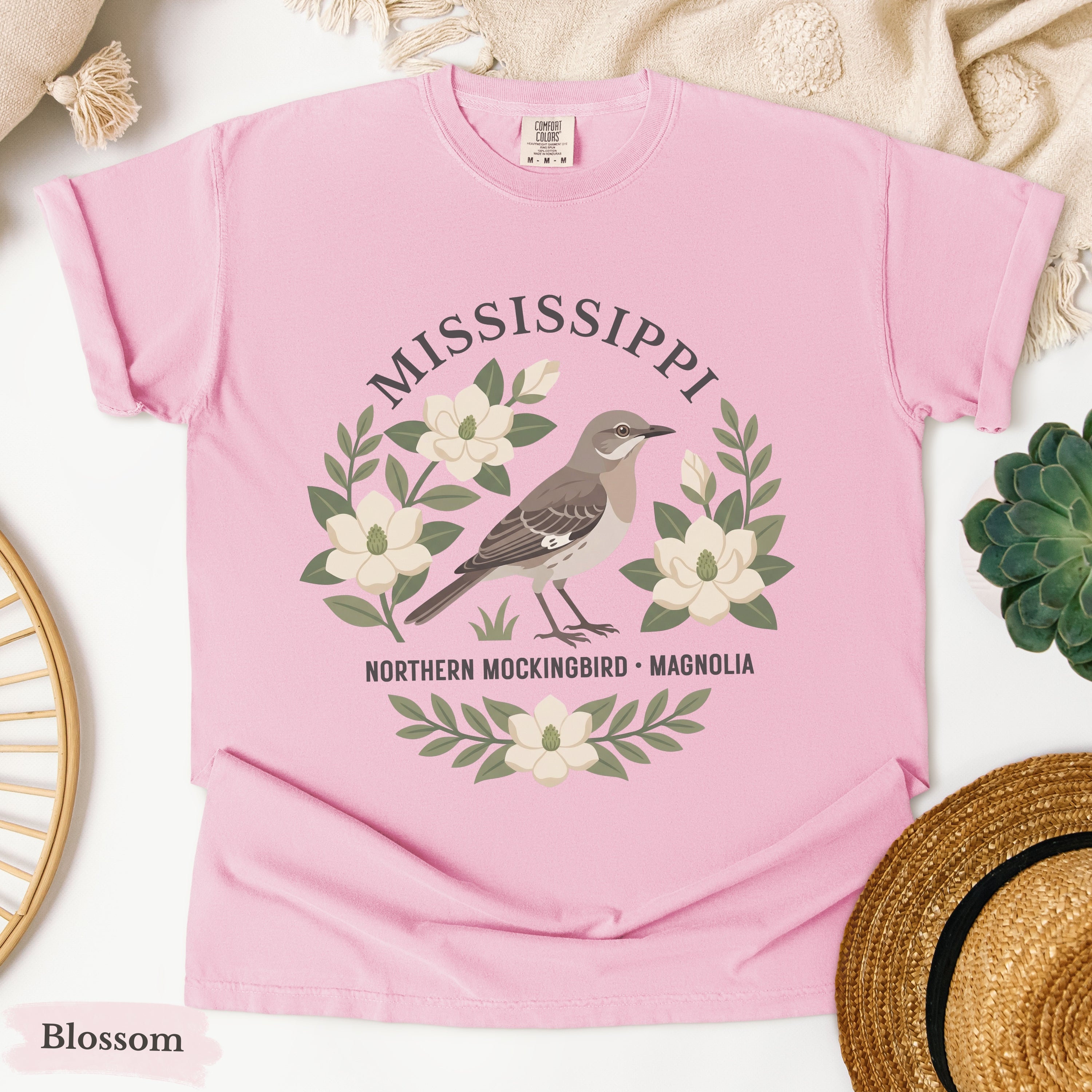 Mississippi State Bird and Flower Tee | Northern Mockingbird & Magnolia