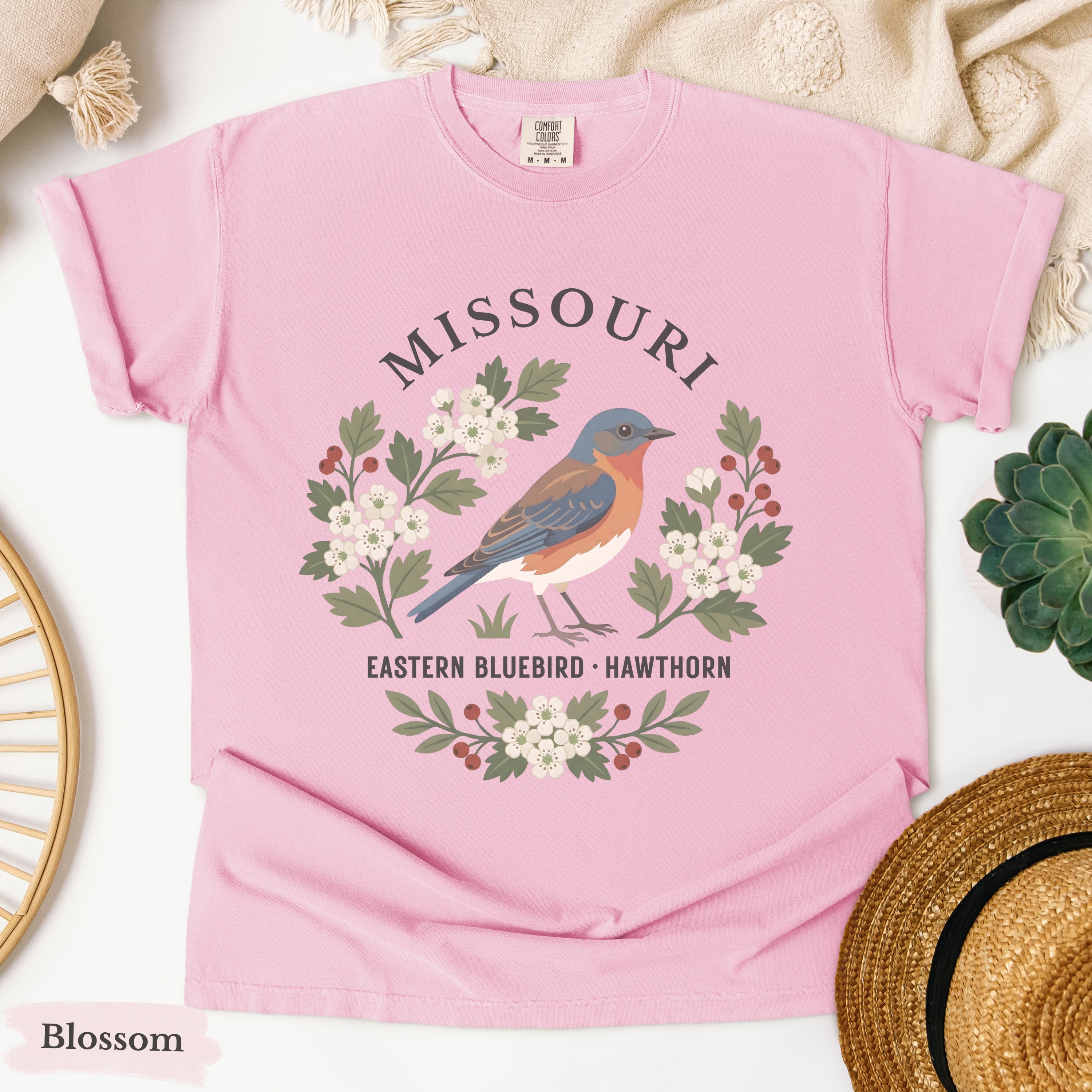 Missouri State Bird and Flower Tee | Eastern Bluebird & Hawthorn