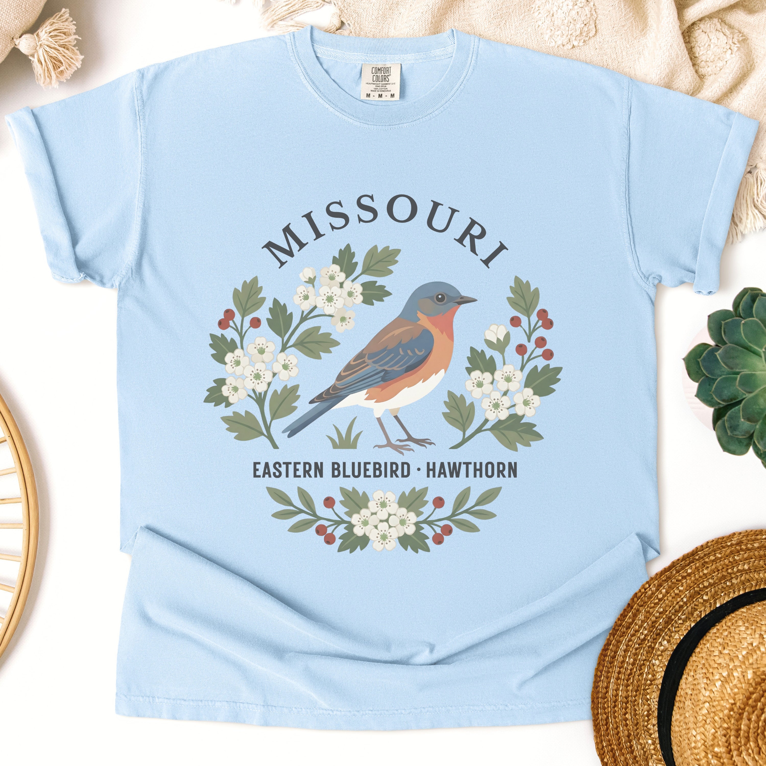 Missouri State Bird and Flower Tee | Eastern Bluebird & Hawthorn
