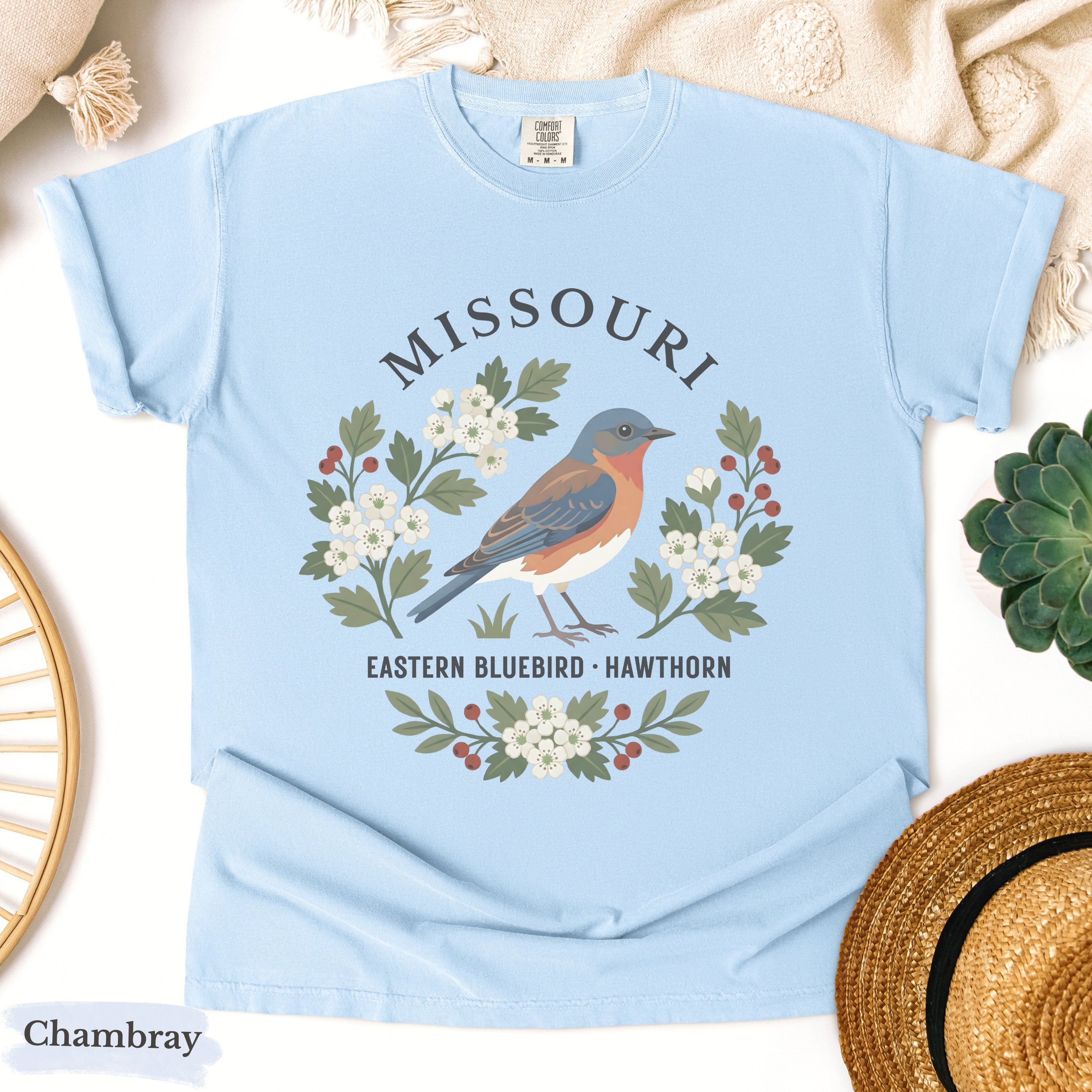 Missouri State Bird and Flower Tee | Eastern Bluebird & Hawthorn
