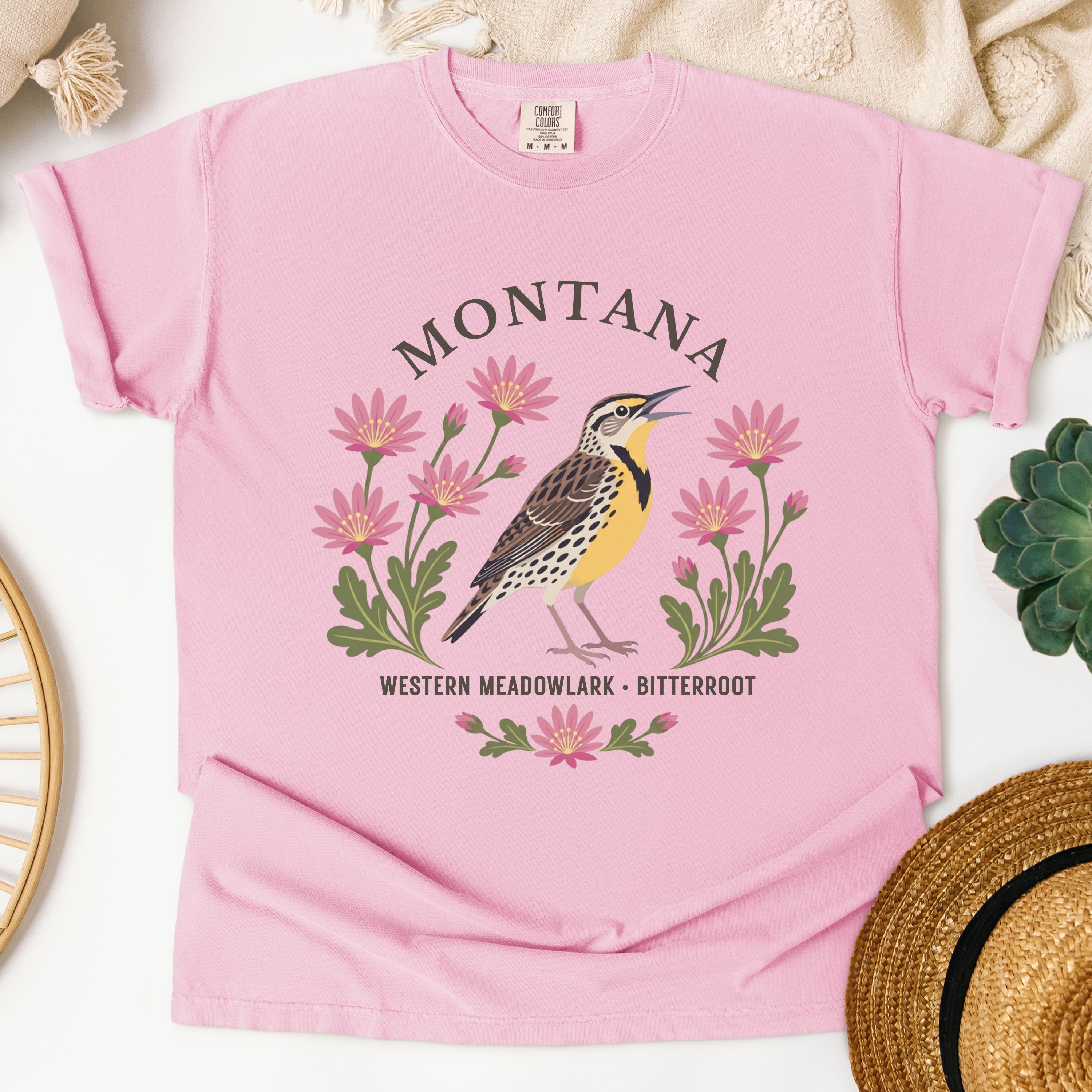 Montana State Bird and Flower Tee | Western Meadowlark & Bitterroot
