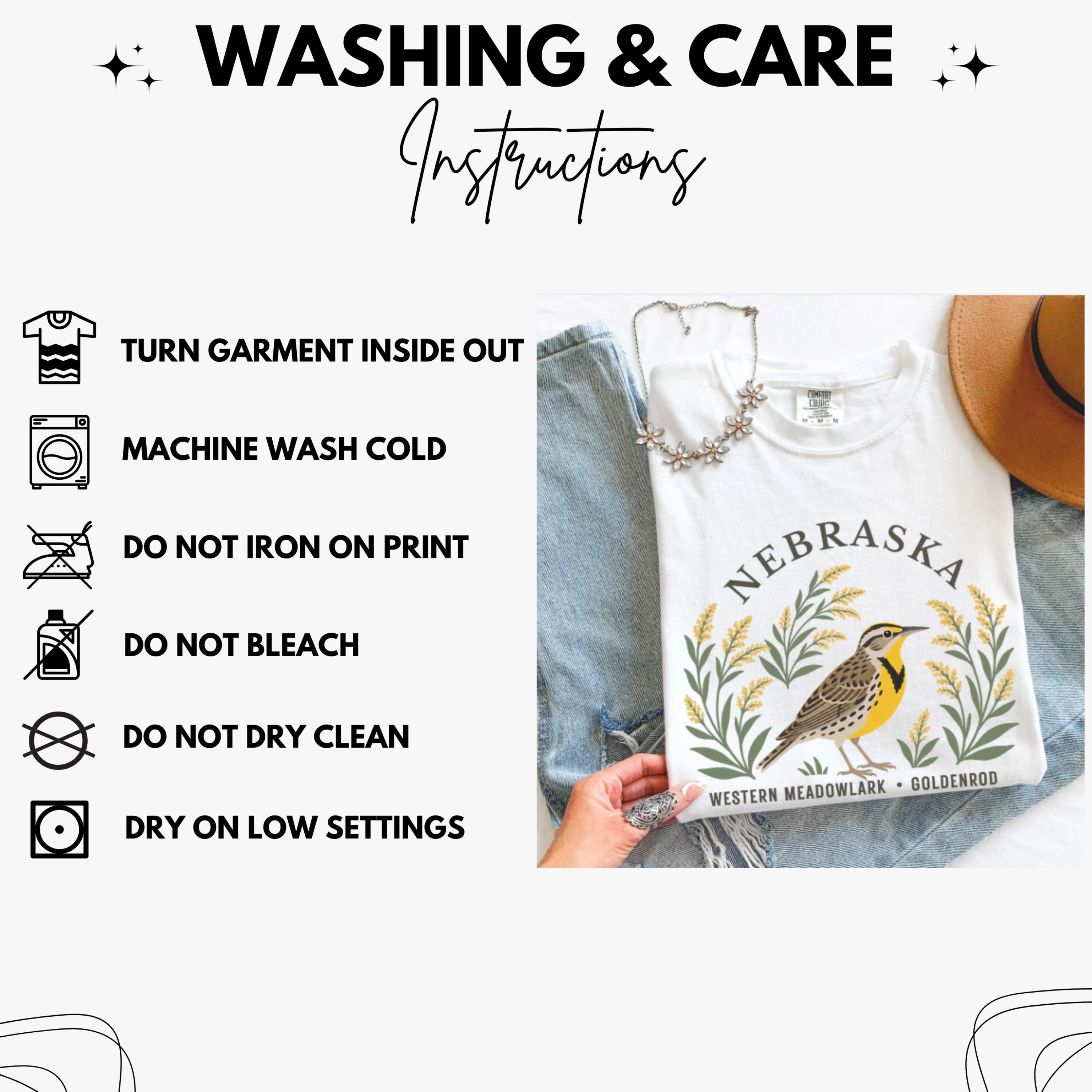 Nebraska State Bird and Flower Tee | Western Meadowlark & Goldenrod