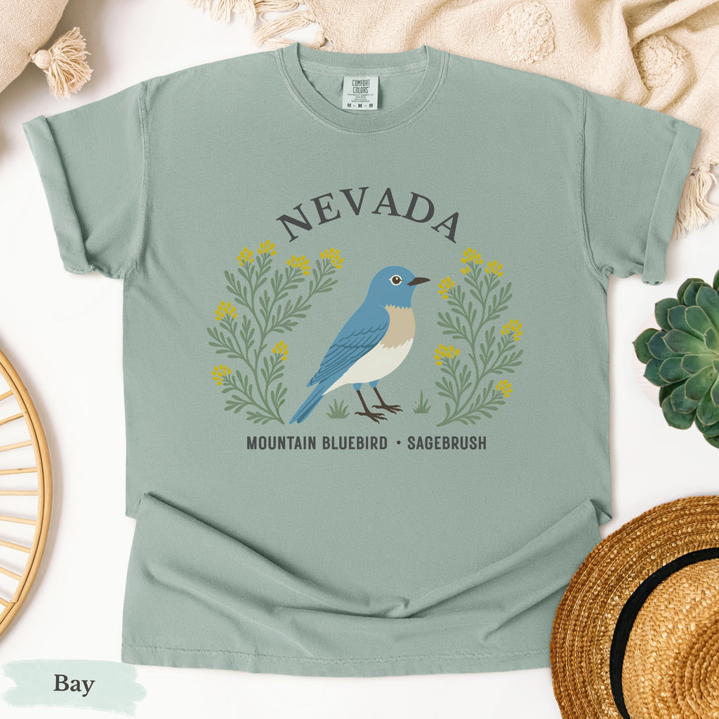 Nevada State Bird and Flower Tee | Mountain Bluebird & Sagebrush